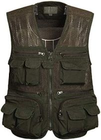 Mens Waistcoat Summer Outdoor Casual Fishing Safari Hiking Vest with Multi-Pocket (size: GREEN-M)